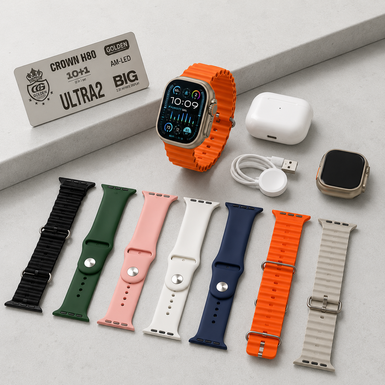 Crown H80 Ultra 2 Smartwatch & Earbuds Combo 10-in-1 Mega Set