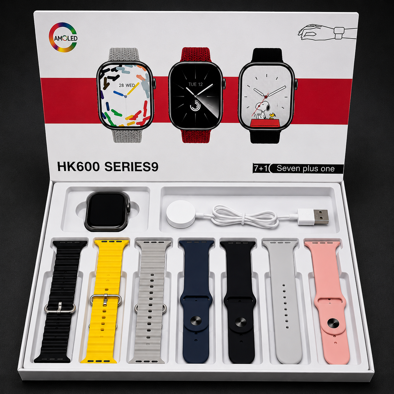 HK600 Series 9 AMOLED Smartwatch 7-in-1 Premium Strap Bundle