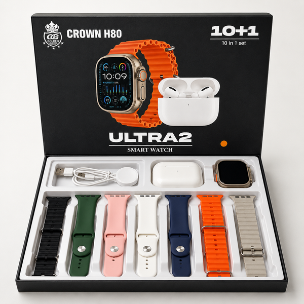 Crown H80 Ultra 2 Smartwatch & Earbuds Combo 10-in-1 Mega Set