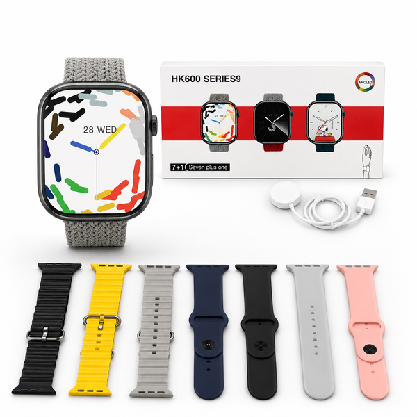 HK600 Series 9 AMOLED Smartwatch 7-in-1 Premium Strap Bundle