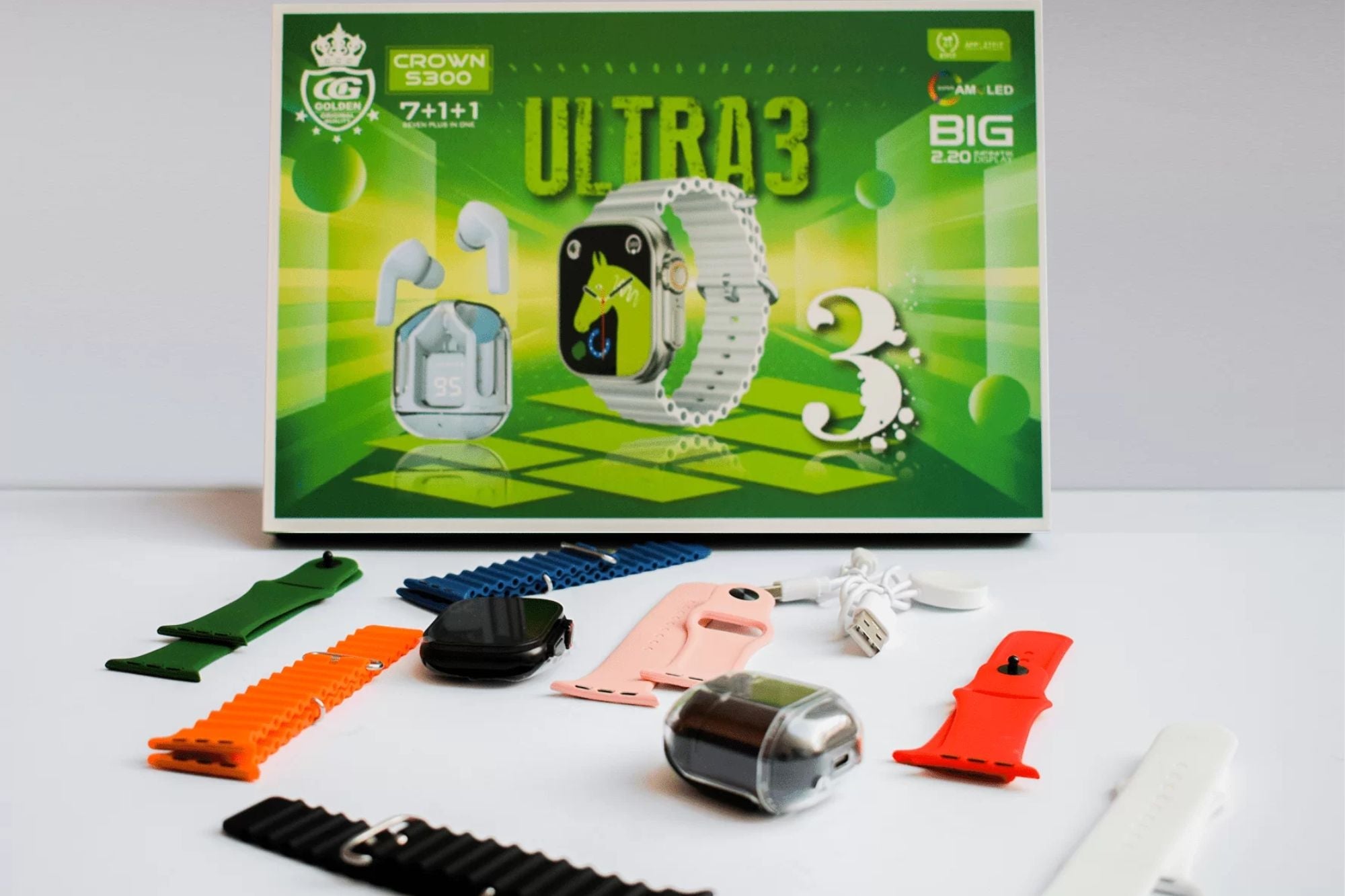 CrownS300SmartwatchUltra3_Air31Earpods_7Straps_UltimateSmartwatchCombowolforapk_3
