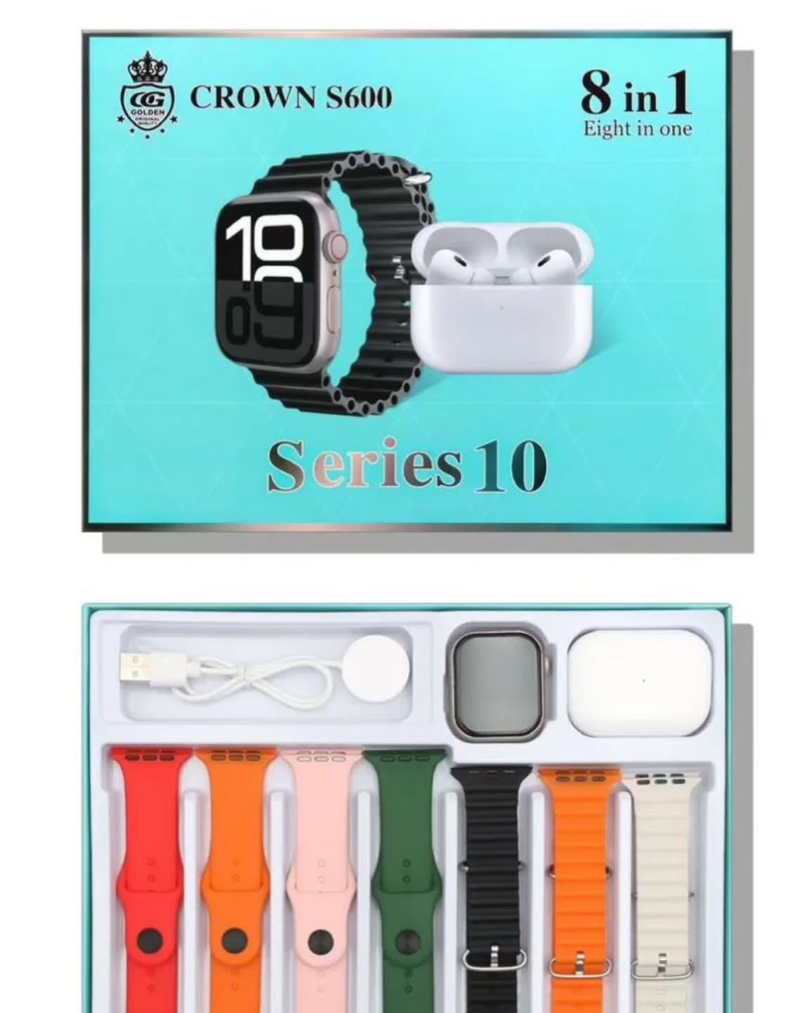 Crown S600 Smartwatch Series 10 (8 in 1) – Premium Smartwatch & AirPods Combo wolfora pk