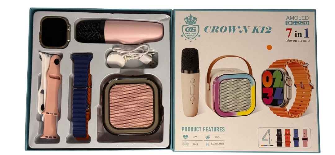 Crown K12 7-in-1 Smartwatch with Speaker & Mic | 2.2” AMOLED Display, ECG, Fitness Tracker wolfora pk