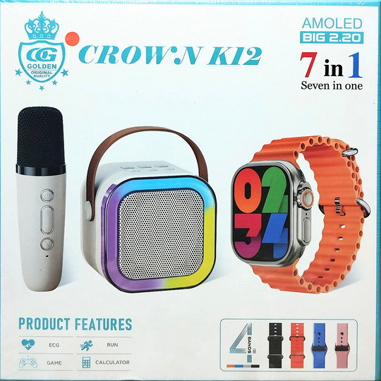 Crown K12 7-in-1 Smartwatch with Speaker & Mic | 2.2” AMOLED Display, ECG, Fitness Tracker wolfora pk