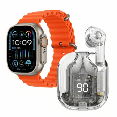 Crown S300 7+1+1 Combo - 49mm Premium Smartwatch & Transparent Earbuds Set with 7 Straps