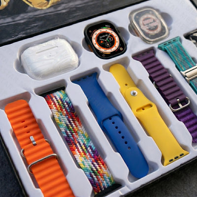 H20 Smart Watch & Wireless Earphone Set - Ultimate 10-in-1 Bundle with 7 Straps (49MM)
